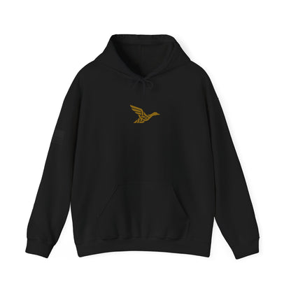 Hoodie — Minimal Gold Duck Emblem Pullover with Sleeve Flag