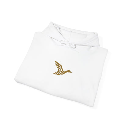 Hoodie — Minimal Gold Duck Emblem Pullover with Sleeve Flag