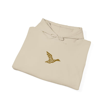 Hoodie — Minimal Gold Duck Emblem Pullover with Sleeve Flag